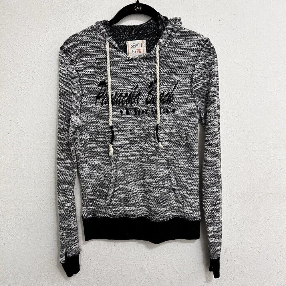 Beach By Exist Knit Hoodie Pensacola Beach Slim Black White Lightweight Size S